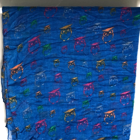 Large Saco Bay Blue 100% Viscose Owl Scarf - Picture 1 of 4